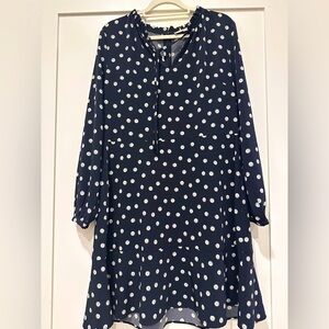 Loft NWT Bloom Ruffle Tie Neck Long Sleeve Dress Navy & White Floral Size 14